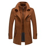  Winter Men's Wool Blends Coats Solid Color Thick Warm Woolen Overcoat Double Neck Trench Coat Single Breasted Windbreaker Mart Lion - Mart Lion
