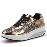 Casual Shoes for Women Lace-Up Sneakers Elegant Vulcanized Flats Luxury MartLion Gold 36 