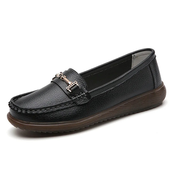 Women Flats Genuine Leather Moccasins Woman Casual Shoes Slip-on Loafers Female MartLion black 43 length 26.5cm 