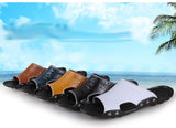 Men's Slippers Summer Genuine Leather Casual Slides Street Beach Shoes Black Cow Leather Sandals Mart Lion   