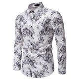 Autumn Winter Shirt Men's Vintage Rose Print Casual Long Sleeve Shirt MartLion   