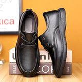 Genuine Leather Men's Casual Shoes Lace Up Leather Flat Footwear for driving Mart Lion   
