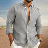 Men's Casual Shirts Linen Tops Loose and Comfortable Long Sleeve Beach Hawaiian Shirts MartLion Gray Shirt S 