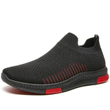 Men's Sport Shoes Lightweight Running Athletic Casual Breathable Walking Knit Slip On Sneakers Mart Lion Black red 39 
