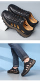 Dad Shoes Casual Soft Soled Elderly Outdoor Sports Men's Formal Wear Hollowed Out Black Leather Shoes Sandals Mart Lion   