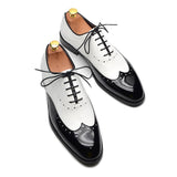 Formal Oxfords Shoes Men's White Black Real Cow Patent Leather Lace-up Wingtip Toe Brogue Wedding Dress Mart Lion   