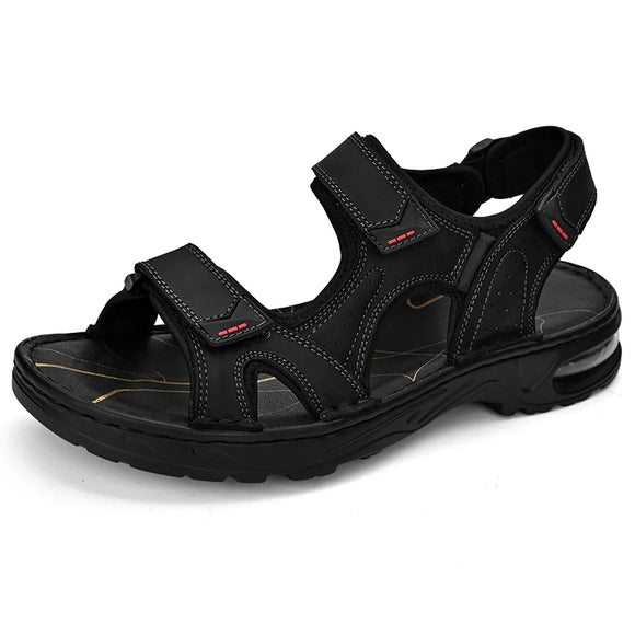 Beach Shoes Summer Cow Leather Men's Sandals MartLion black 6 
