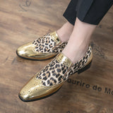 British Style Golden Lepoard Shoes Men's Luxury Dress Pointed Toe Leather Casual zapatos de vestir MartLion   