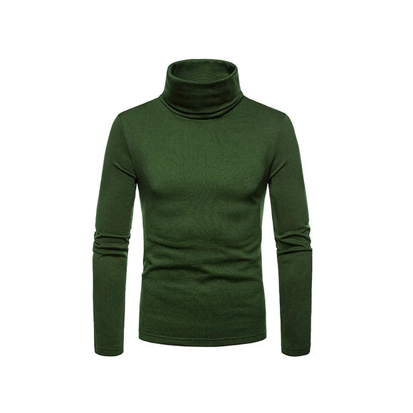 Men's Casual Slim Fit Basic Turtleneck Knitted Sweater Plus Velvet High Collar Pullover Double Autumn Winter Tops MartLion blackish green M 