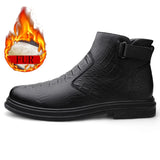 Trends Men's Chelsea Boots Genuine Leather Ankle Slip-on Shoes Cowhide Fur Warm Winter MartLion Black-fur 42 