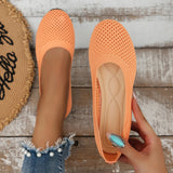 Women Round Toe Flat Shoes Solid Color Knitted Slip on Shoes Casual Breathable Ballet Flats Women Flat Shoes Loafers Women MartLion Orange 42 