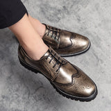 Golden Brogue Shoes Men's Dress Soft Split Leather Lace Up Oxfords Flat Work Footwear Mart Lion   