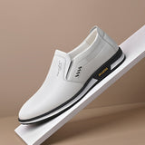 Men's Black Leather Casual Shoes Sneaker Slip-on Loafers Soft Bottom Non-slip Dad Driving Mart Lion   