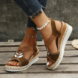 Metal Platform Sandals Woman Elastic Band Wedge Heel Mix Color Med Heel Non-Slip Walking Shoes MartLion   