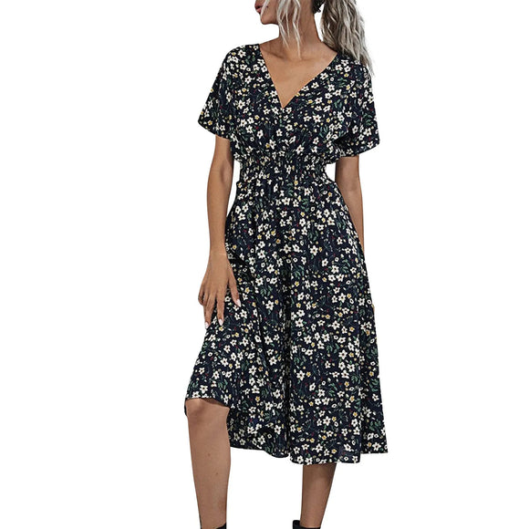 Women Small Floral Printed Short-Sleeved Dress Elegant Dresses Women Elegant And Pretty Dresses MartLion   