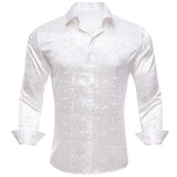 Luxury Shirts Men's Silk White Floral Long Sleeve Slim Fit Blouese Casual Tops Formal Streetwear Breathable Barry Wang MartLion   