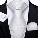 Gray Striped Paisley Silk Ties For Men's Wedding Accessories 8cm Neck Tie Pocket Square Cufflinks Gift MartLion SJT-0393  