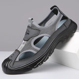 Summer Breathable Men's Bag Head Sandals Hollow Mesh Hole Shoes Outdoor Sports Leisure Beach Shoes MartLion GRAY 44 