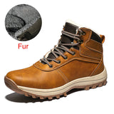 Winter Warm Men's Boots Genuine Leather Fur Plus Snow Handmade Waterproof Working Ankle Shoes MartLion 01 Brown 7 