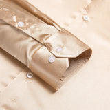 Hi-Tie Plain Satin Silk Men's Dress Shirts Long Sleeve Suit Shirt Casual Formal Blouse Pure Solid Rose Gold Peach Pink Mint White MartLion   
