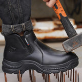 Leather Boots Men's Safety Shoes Waterproof Work Steel Toe Puncture-Proof Indestructible Shoes MartLion   