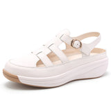 Summer Microfiber Wedge Casual Women's Sandals Ankle Buckle Heel Height 4CM Close Toe Ladies MartLion   