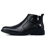 White Formal Chelsea Mens Boots Round Toe Low Heel Ankle Boots Side Zipper Leather Cowboy Boots MartLion