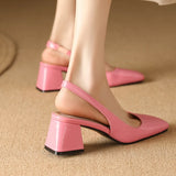 Elegant  Sandals Women Summer Shoes Pink Black Nude Medium Heels Pumps Close Toe Office Party Shoe Female MartLion   