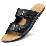 Men's Flat Sandals With Adjustable Genuine Leather Summer Shoes Beach Sport Slippers Non-slip Wear-resistant Mart Lion Black 38 