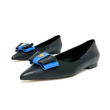 Elegant and High Heel Women's Shoes Genuine Leather Shallow Mouth Bow Flat Office MartLion Black 39 CHINA