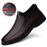 Mid-top Genuine leather Men's shoes Keep Warm Dress Winter With Fur Elegant Sapato Social Masculino Mart Lion Brown fur 37 