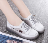 Spring Oxfords Women's Flat Shoes Casual Classic Solid Color PU Leather White Lacing Sneakers MartLion   