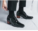 Classic Black Men's Formal Shoes Pointed Leather Heel Increasing-height Dress zapatos hombre vestir MartLion   