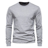 Spring men's T Shirt O-neck Long Sleeved Cotton 12 Color MartLion Light Grey S 65-72kg 