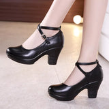 Women Pumps With High Heels For Ladies Work Shoes Dancing Platform Pumps Genuine Leather Mary Janes MartLion black 33 