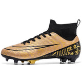 Men's Soccer Shoes Soft TF FG Football Boots Breathable Non-Slip Grass Training Sneakers Cleats Outdoor High Top Sport Footwear MartLion WJS-1126-C-Gold 34 