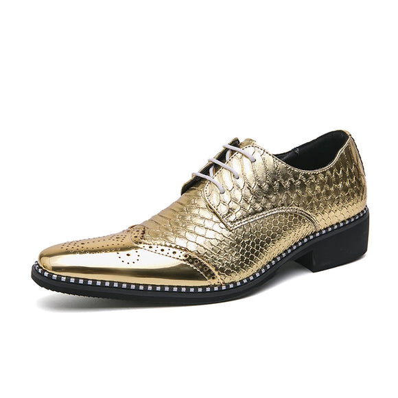  Golden Glitter Leather Shoes Men's Pointed Toe Elegant Dress Wedding Zapatos De Vestir MartLion - Mart Lion