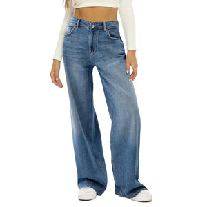 Casual Wide Leg Jeans Women Streetwear All-Match Washed Denim Trousers Female MartLion Blue S 