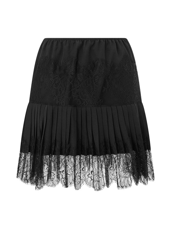 Summer Mid-Rise Lace Patchwork Mini Skirts Women's Pleated A-Line Casual Short Skirts MartLion black S 