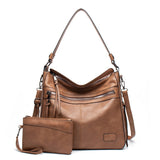 2 Pc/Set Women Handbags Designer Shoulder Bags Travel Weekend Female Luxury Brand Bolsas Leather Large Messenger Bag With Purse Mart Lion Khaki  