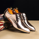 Men's Party Shoes British Pointed-toe Shiny Leather Lace-Up Dress Office Wedding Oxfords Flats Mart Lion   