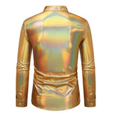 Men's Shiny Gold Metallic Shirt Long Sleeve Button Up Dress Shirts 70s Disco Party Stage Singer Camisas Masculina MartLion   