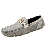 Printed Loafers Shoes men's luxury Skin Genuine Leather Flat Casual Slip-on Driving MartLion gray 7165 38 CHINA