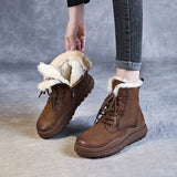 Winter Warm Snow Boots Women Retro Style Thick Bottom Real Leather Wool Fur Plush Platform Boots MartLion   