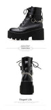 Chain Women Leather Autumn Boots Block Heel Gothic Black Punk Style Platform Shoes Female Footwear Ankle Mart Lion   