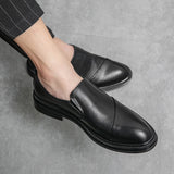 Slip On Dress Shoes Men's Formal Loafers Soft Split Leather Thick Sole Casual Footwear Mart Lion   