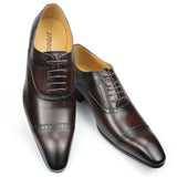 Genuine Leather Shoes Men's Oxford Lace Up Handmade Brogue Black Office Formal Shoes MartLion   