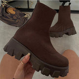 Women Boots Elastic Platform Breathable Spring Summer Heels Slip Elegant Heeled Shoes MartLion brown 43 