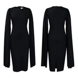 Temperament Casual Slim Fit Office Dress  Sleeved Solid Color Mid Dress Women Clothing MartLion   