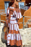 Spring Summer Ladies Elegant Dress Slash Neck Stripe Print Butterfly Sleeve Big Swing A-line Women Stretch Maxi Dresses MartLion   